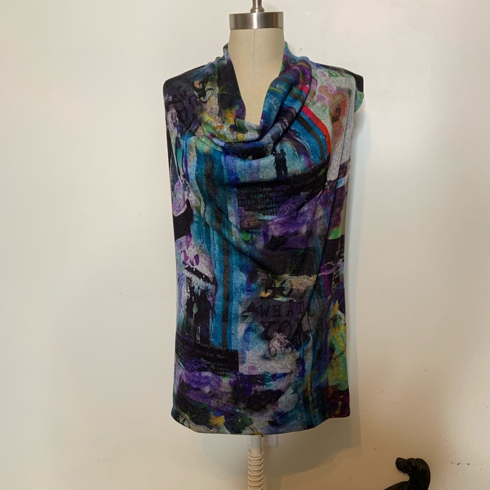 Simon Chang Abstract Print Sleeveless Edgy Tunic